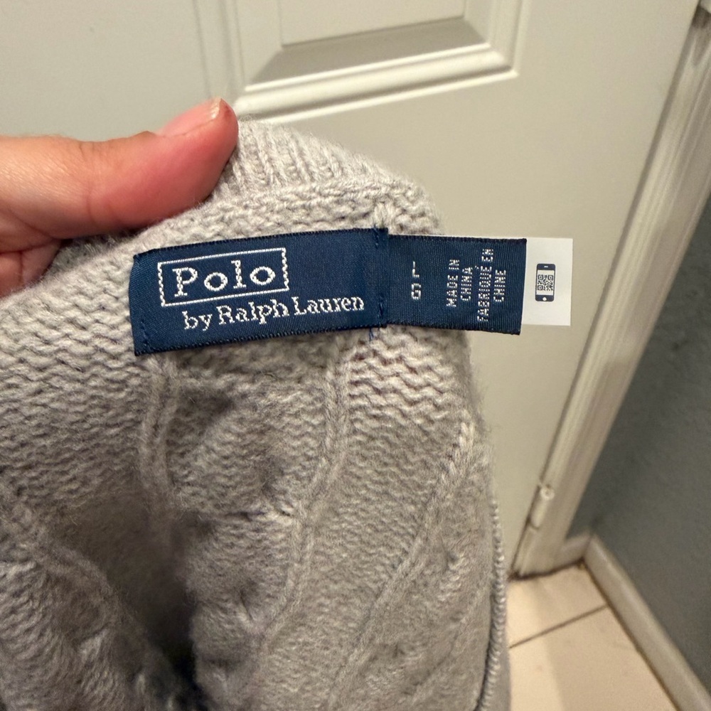 Polo by Ralph Lauren V-Neck Cable Knit Sweater Vest - Gray - Picture 3 of 4